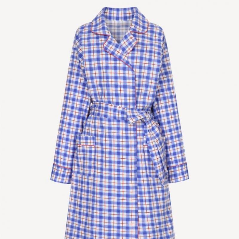 Sunday Lounge Women S Blue Water Check Robe Swjjagn0029