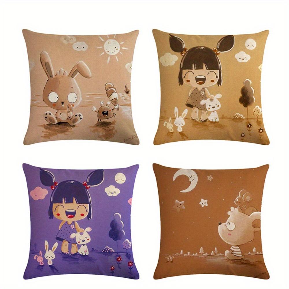 Childlike cartoon illustrations printing pillow cover Short plush Suitable living rooms bedrooms sofas throw cushion cover