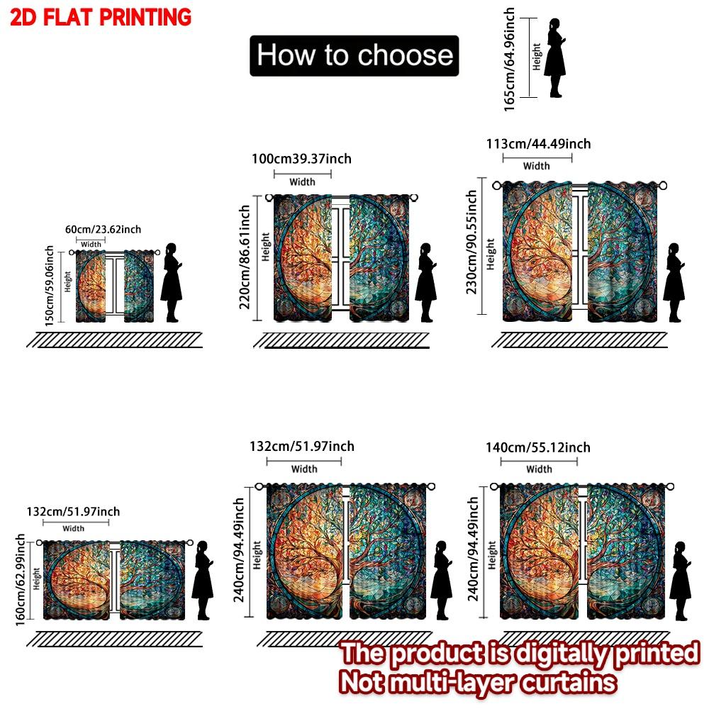 Modern Stained Glass Tree Curtains Colorful Orange Blue Forest Pattern Effect Living Room Semi Sheer Set Of 2 Made Polyester Sitting Decor