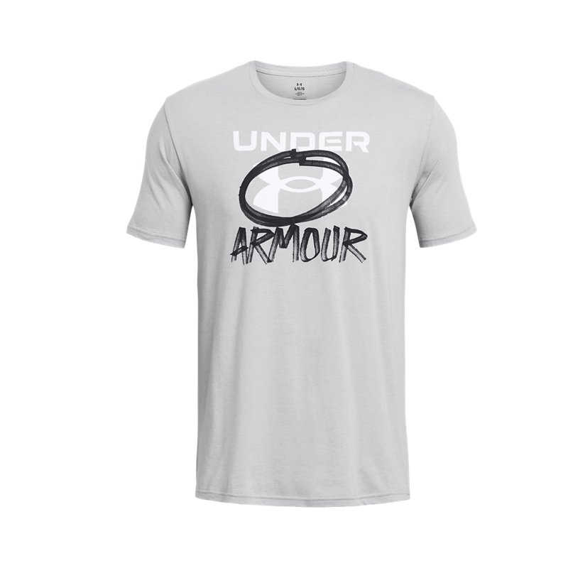 Under Armour Ua Multi Hit Letter Geometric Pattern Printed Crew Neck Short Sleeve T-Shirt Men T-Shirts Modern-Gray 1382858-012