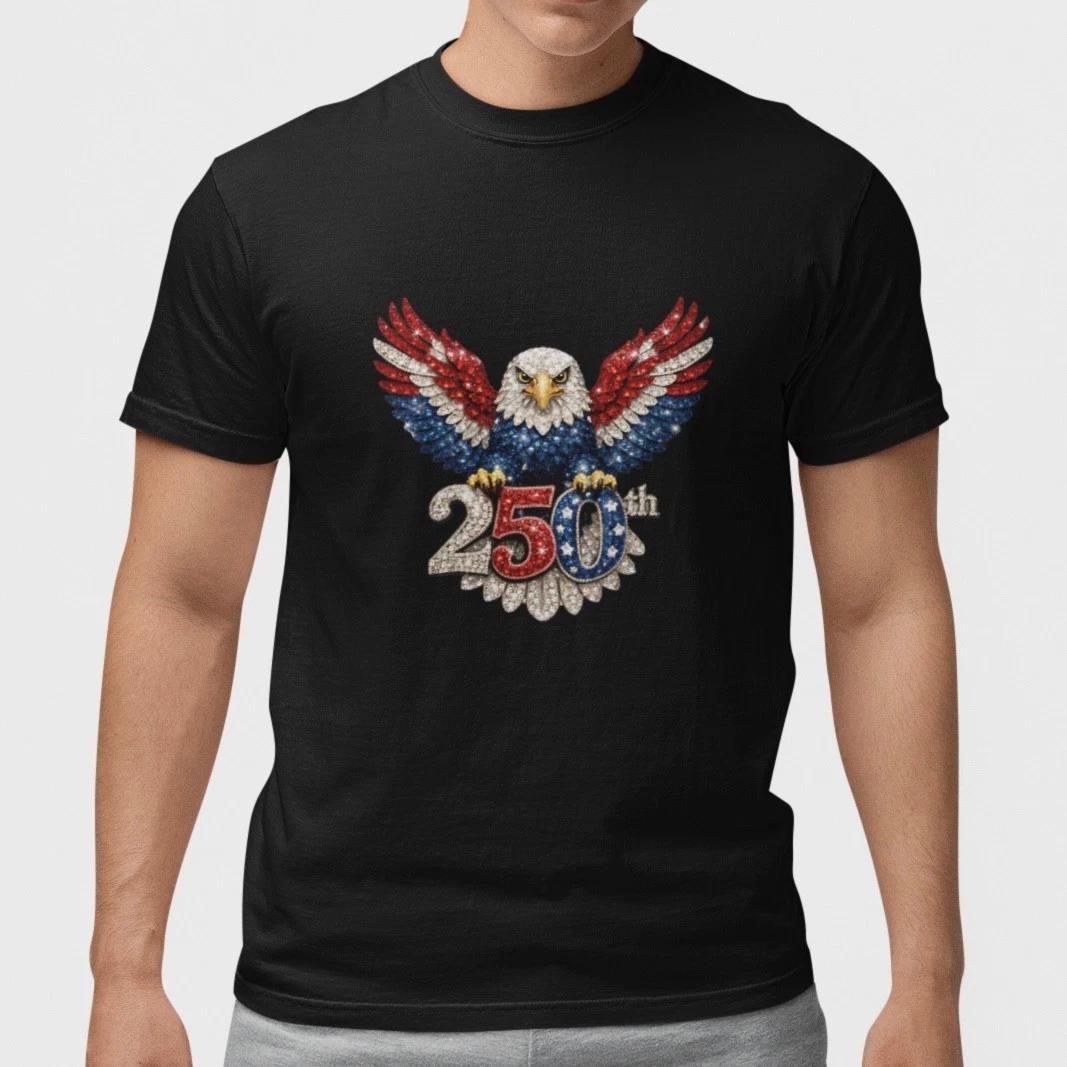 250th Anniversary Eagle T-Shirt Patriotic 1776-2026 Sparkle USA Graphic Tee XS