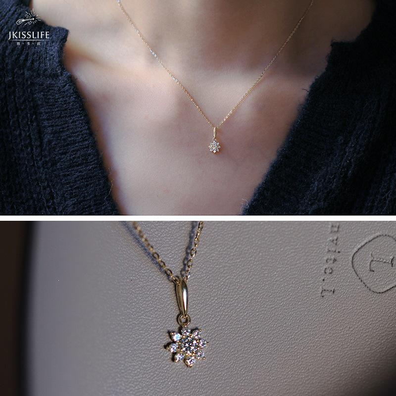 Exquisite S925 Sterling Silver 14K Gold Plated Necklace - Gorgeous Korean/Japanese Style Flower Pendant Adjustable 45 cm