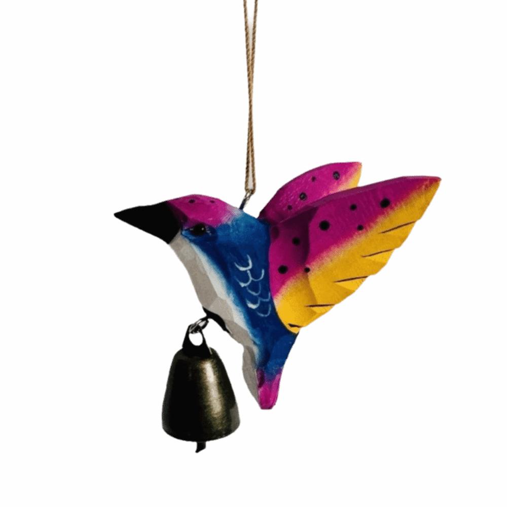 with Bell Hummingbird Wind Chime Hanging Ornaments Home Decor Wooden Wind Chime Cute Wood Grain Bird Sculpture
