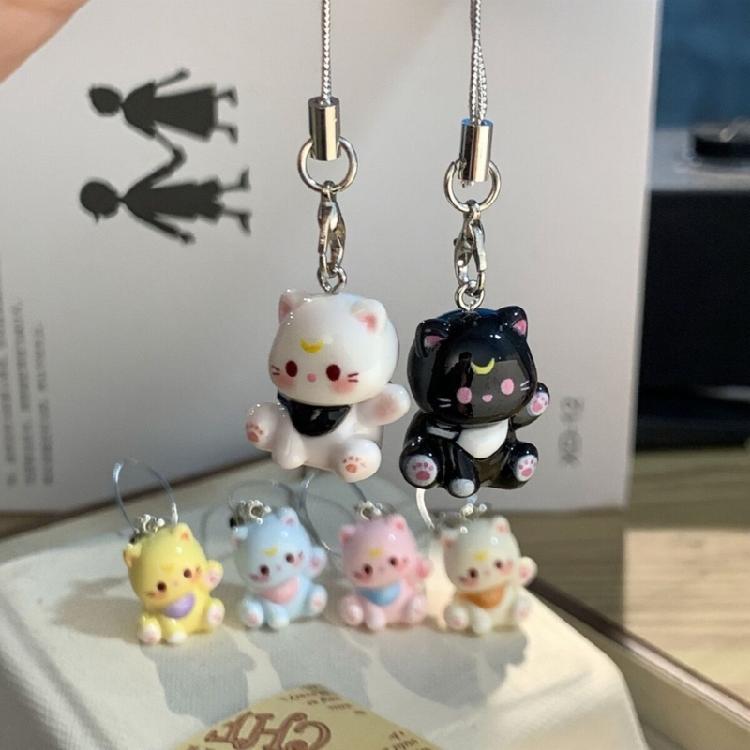 Fashionable Sturdy Resin Cats Pendant Phone Charm Keychain for Girls Perfect for Decorating Bags and Backpacks Ornament