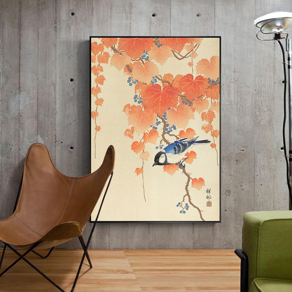 Bird On Branch Painting Vintage Japanese Wall Art Canvas Print Poster Spring Nature Picture for Living Room Home Decor Cuadros