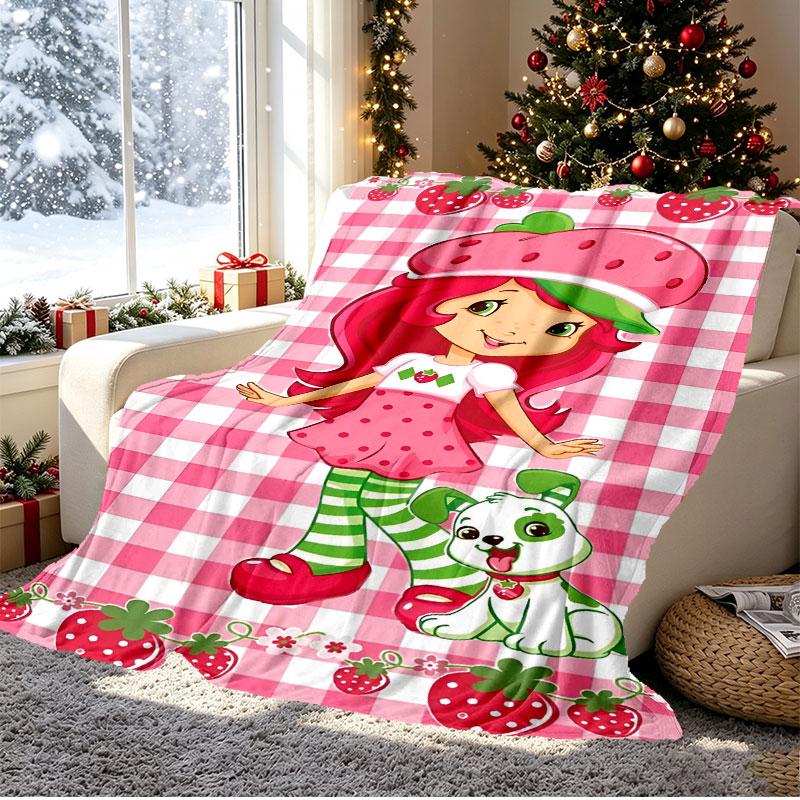 Strawberry Shortcake Pattern Blanket for Home Decoration, Bed, Sofa, Car Travel, Camping, Suitable for All Seasons, Birthday Christmas Gift