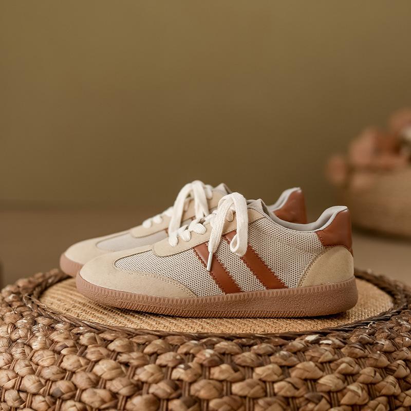 

New retro color matching sports shoes women s shoes round head flat bottom light mouth versatile casual flying knitting shoes women 34 абрикосовый