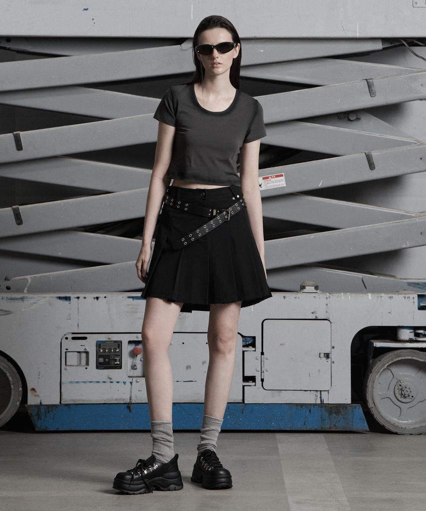 Jenyujeu Swifts Asymmetrical Pleated Skirt - Black