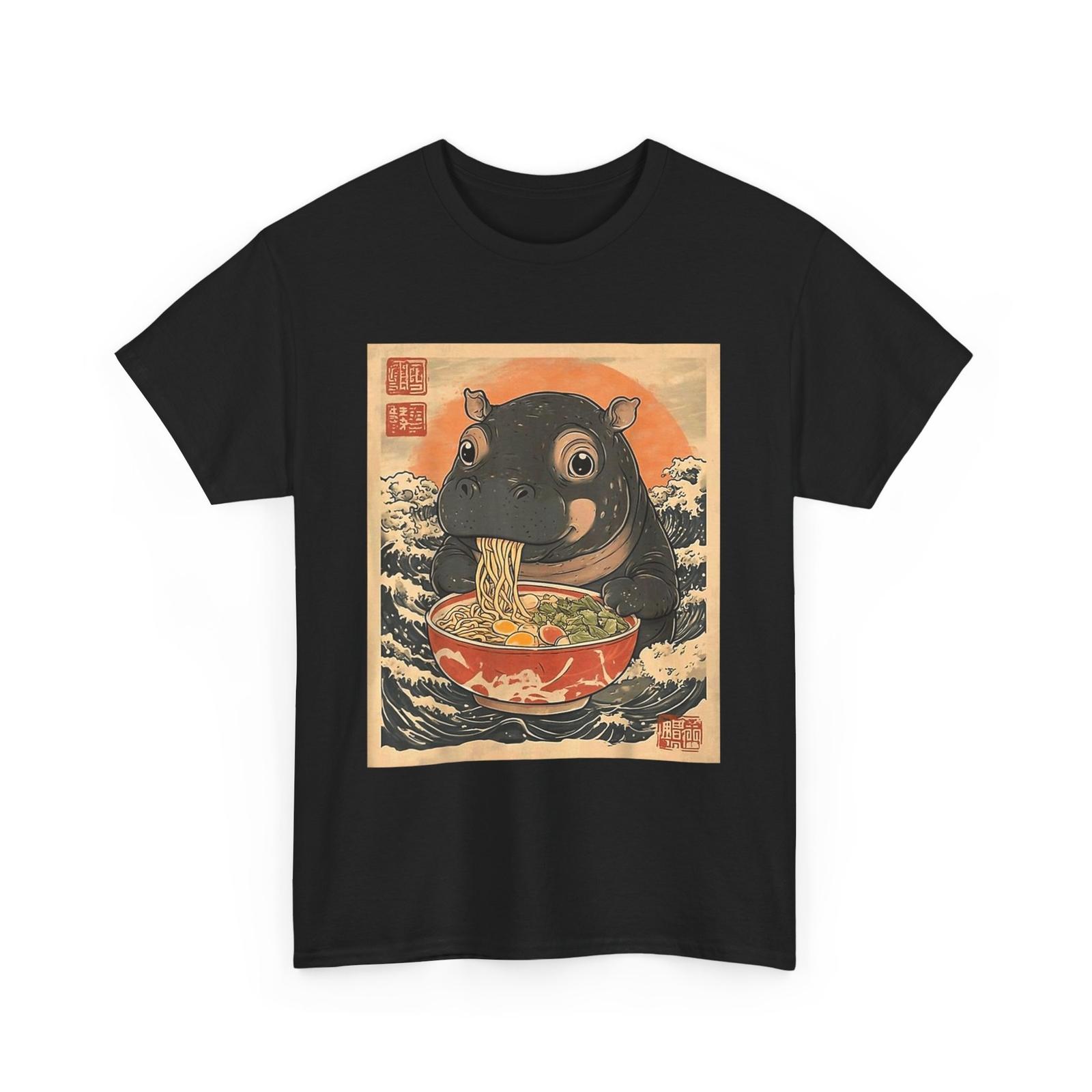 Moo Deng Hippo Eat Ramen For Japanese Style T-shirt XL
