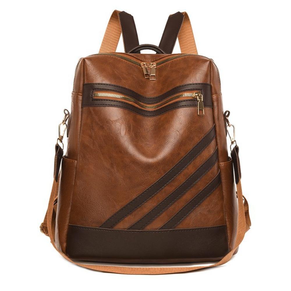 

Striped Contrast Color Backpack Women s Fashion Commuter Large Capacity Shoulder Bag Multifunctional Retro College Student School Bag One size коричневый