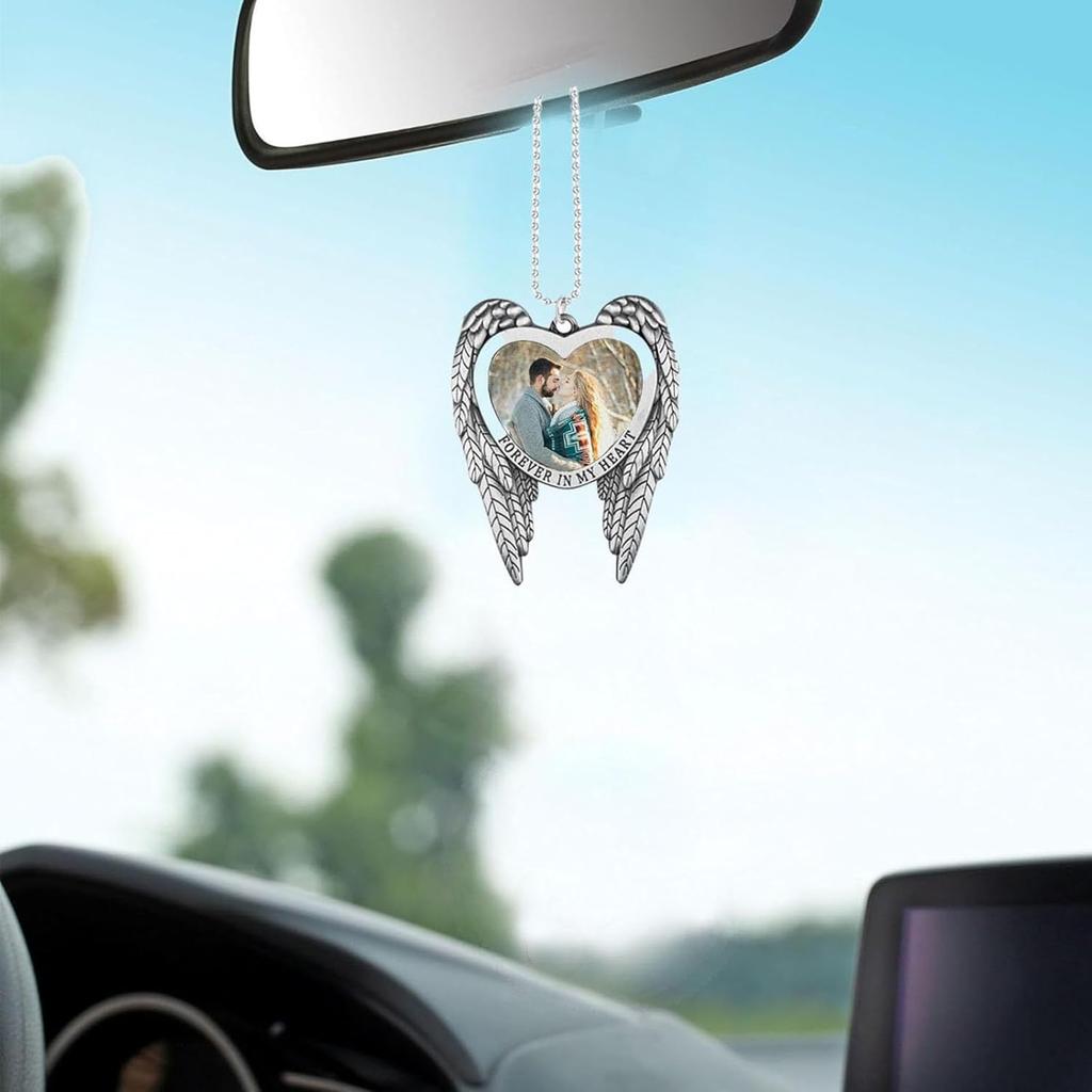 6 Set Sublimation Angel Wing Ornament Blanks Metal Love Heart Pendant Personalized Car Hanging Ornaments with Blank Photo for Home Window DIY Picture