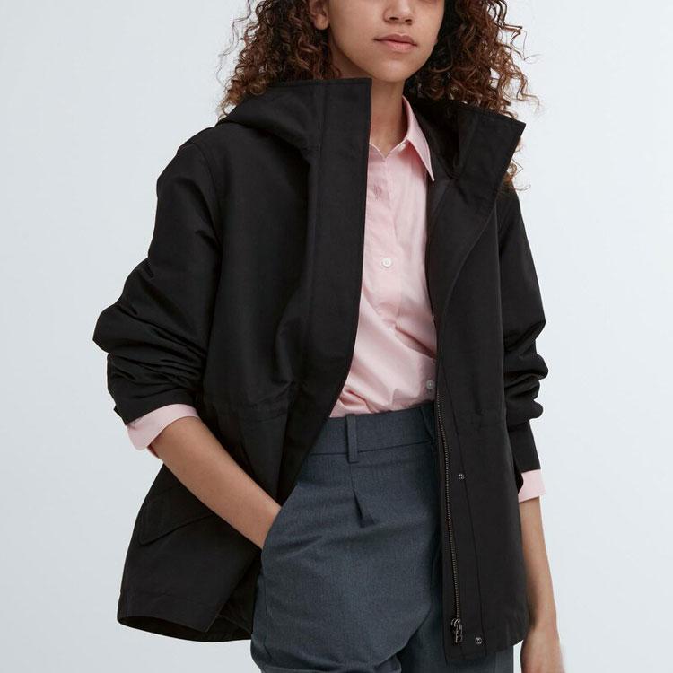 Uniqlo Solid Color Zipper Hooded Jacket Women Outerwear Black 460893-09