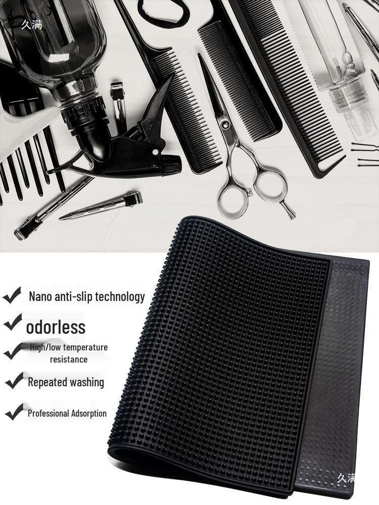 Barbershop Non-Slip Mat: Large Gel Mat for Hair Styling Tools - Scissors & Comb Display