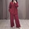 2026 Autumn Fashionable Cotton Linen Long Sleeve Casual Drawstring Pants Set