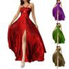 Ladies' Color Sexy Evening Dress With Slit Backless Sleeveless Hot Stamping Dress