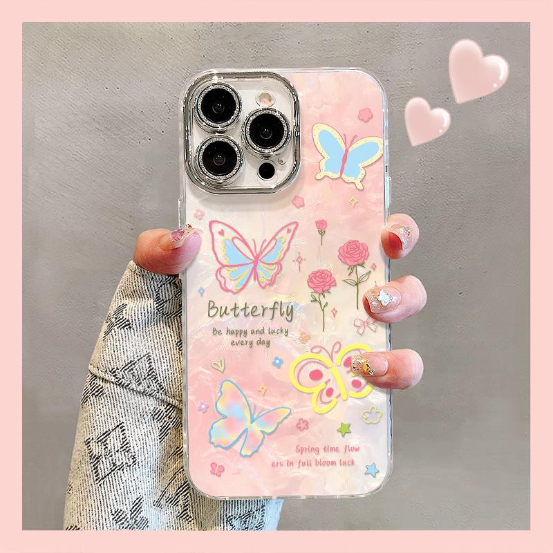 Butterfly flower applies to 17promax mobile phone case iphone16 girls 15 high value 14 all-inclusive lens film 13