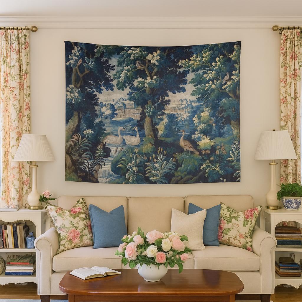 European Vintage Forest Tapestry Medieval Brocade Background Cloth Living Room French Countryside Room Decoration 100X70CM