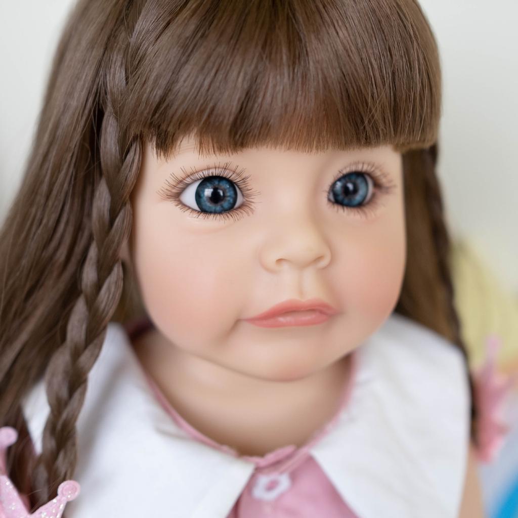 NPK 55cm SueSue Full Body Silicone Reborn Toddler Doll Hand-detailed Painting with Brown Long Wig Hair