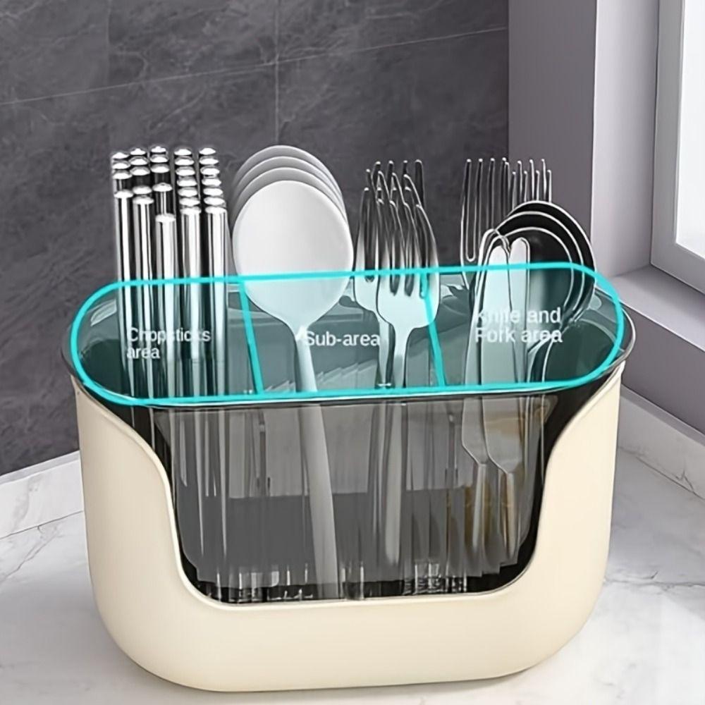 Anti Slip Chopstick Fork Spoon Organizer 3 Grids Drain Storage Holder Kitchen Supplies