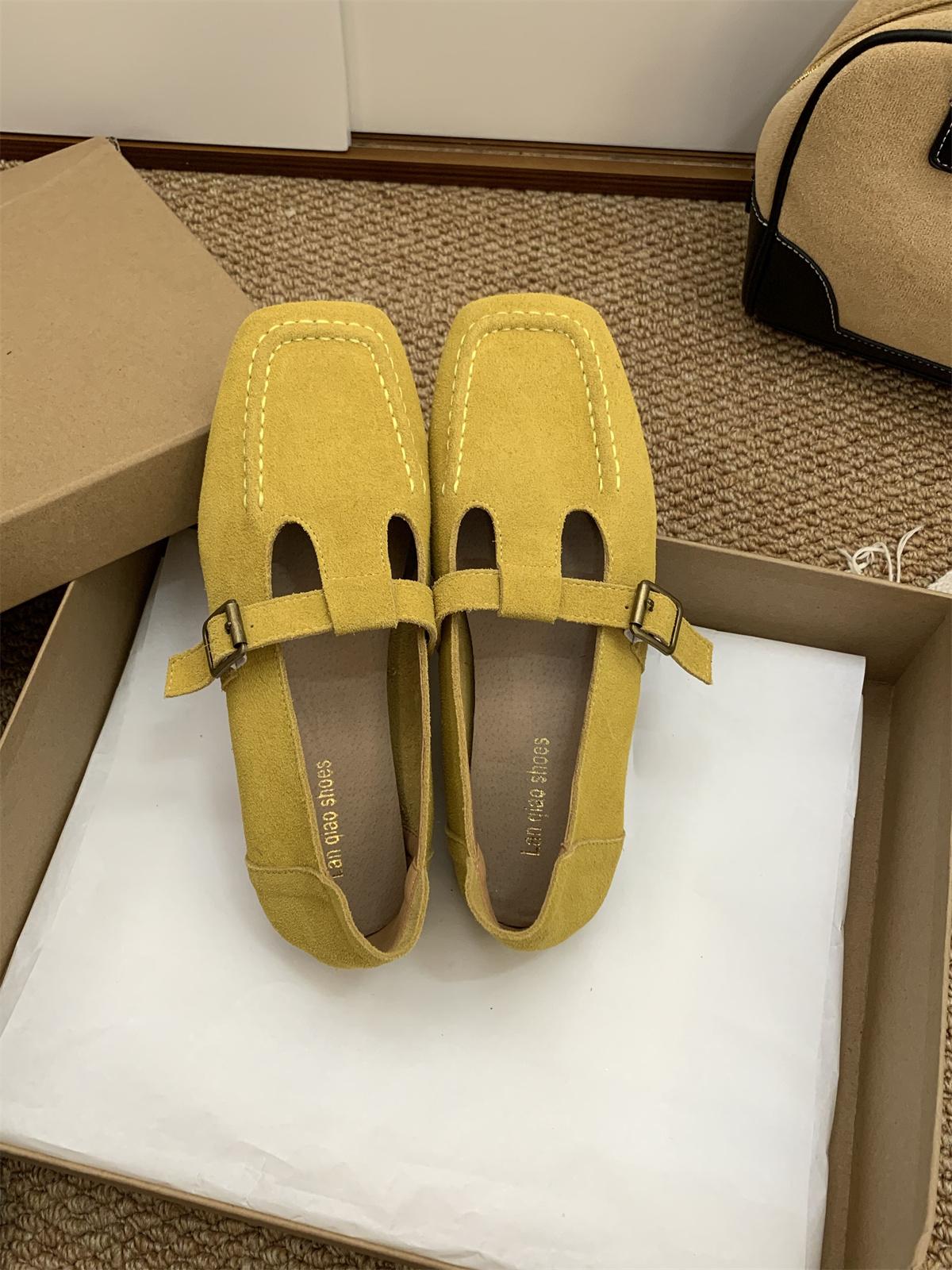 

Модные туфли Мэри Джейн Женские Натуральная кожа 2025 Весна Новые Неглубокие Слипоны Женские Повседневные Балетки Мягкая Кожа Элегантные Балетки 39 жёлтый