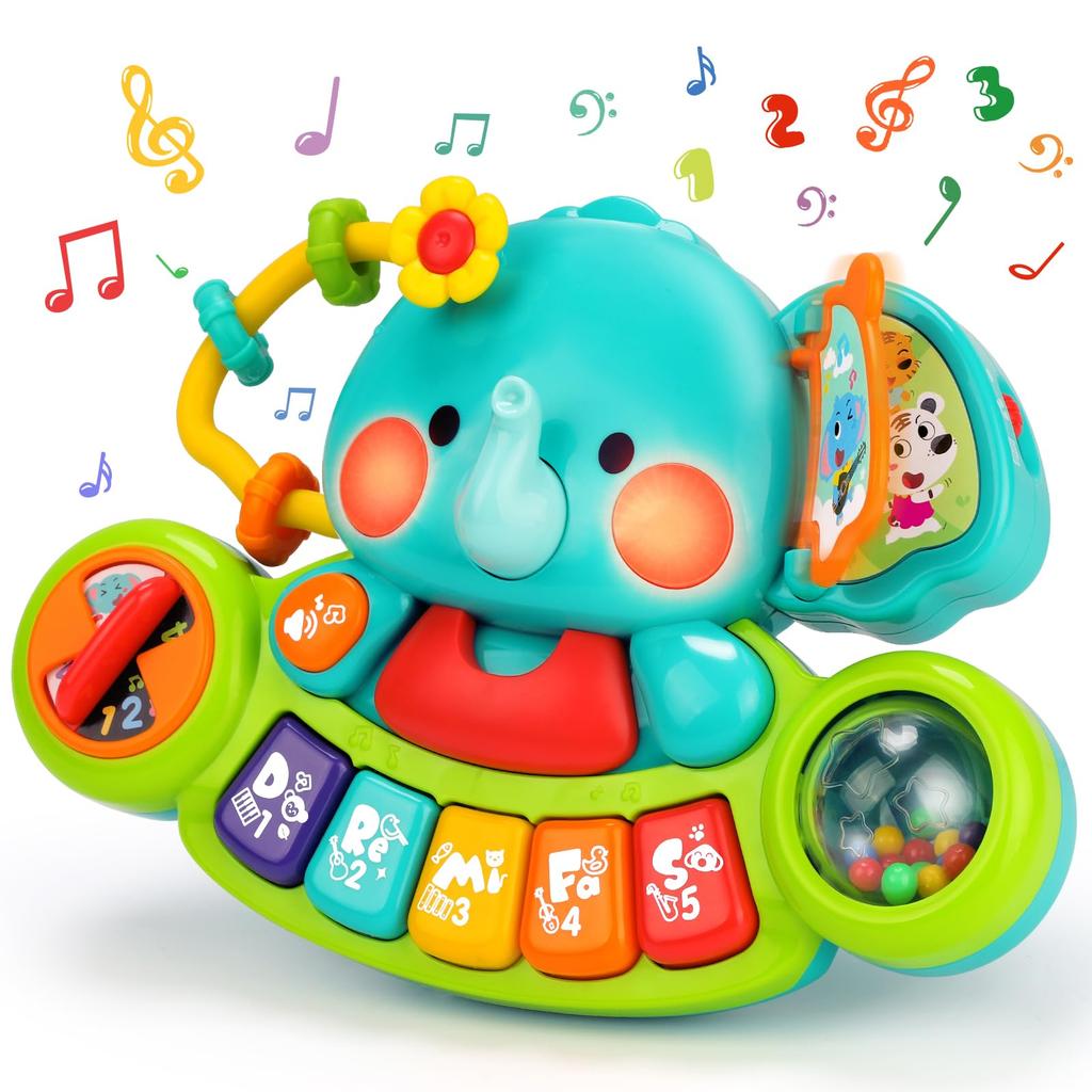 REMOKING Multifunctional Elephant Piano Educational Toy for Early Finger Auditory and Color Montessori Toy for Ages 6 Months and Music Finger Toy for