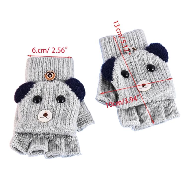 Winter Warm Gloves Cartoon Dog Glove with Flip Top Knitted Half Finger Gloves