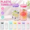 16 Oz Cup Straw Cover Portable Candy Color Plastic Mason Jar With Lids Iced Coffee Cup Reusable Bowl Cover