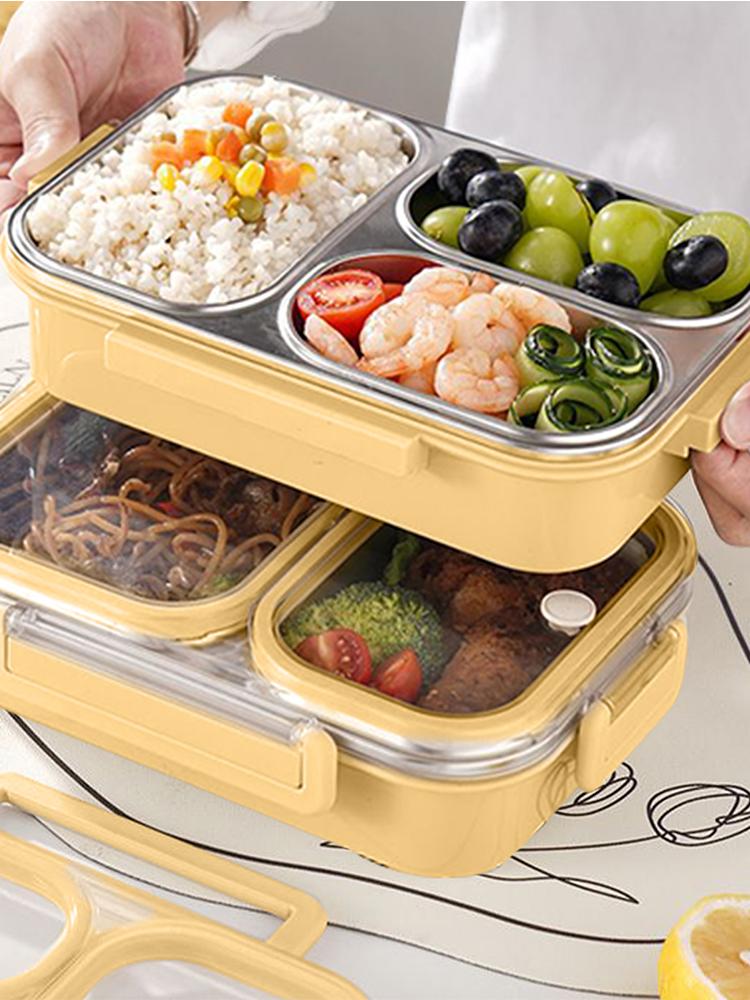 Clunch Containers Stainless Steel Dinner Box 3-Compartment Portable Lunch Case for Kids for Meal Prep Work Travel Picnic Daycare