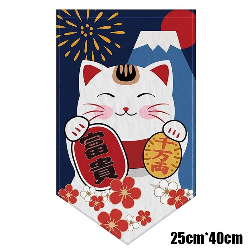 Cartoon Cat Triangle Flag Curtain Noren Partition Flag Kitchen Short Door Curtain Restaurant Kitchen Decoration Hanging Curtain