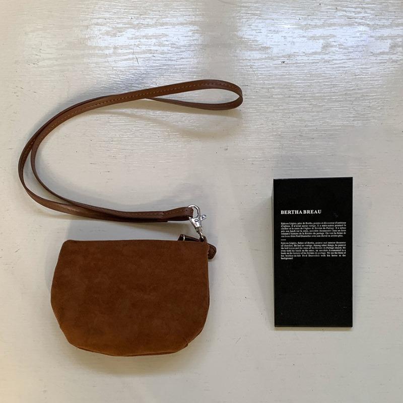 New neck mini bag, suede, autumn and winter simple shoulder bag, solid color niche lipstick change plush bag