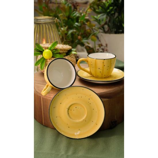 

Alya Hand Decor 4 Piece Porcelain Coffee Cup Set for 2 People Yellow