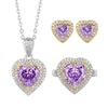 Autumn And Winter Jewelry High Carbon Diamond Ice Flower Cut Purple Diamond Copper Inlaid Heart Set 10 * 10-6 * 6