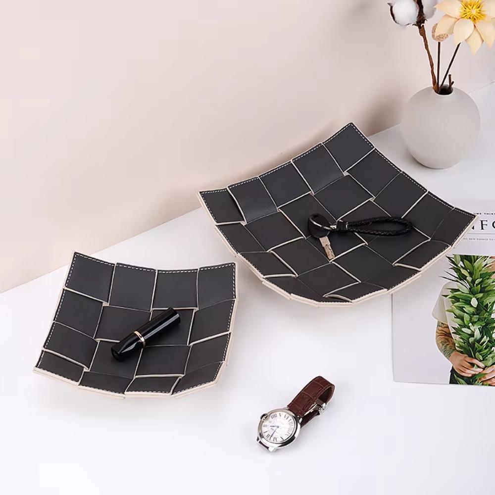 Waterproof Leather Woven Storage Tray Multi-functional Entrance Key Tray Tea Table
