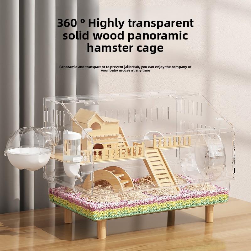 60cm Großer Acryl-Hamsterkäfig mit Vollsicht-Design Premium Syrischer Hamster-Villa Abnehmbare Schublade & Laufrad Zuchtbox
