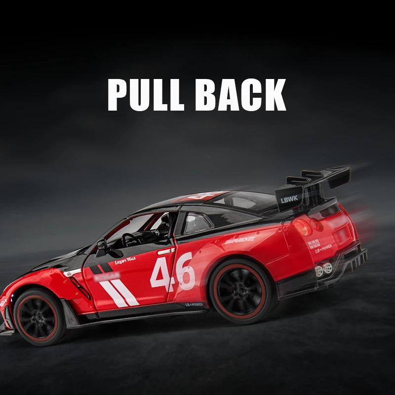 1/22 Nissan GTR Alloy Model Car Diecast Metal Toy Car Sound & Light Children Boys Toys Vehicle Collection Gifts A594