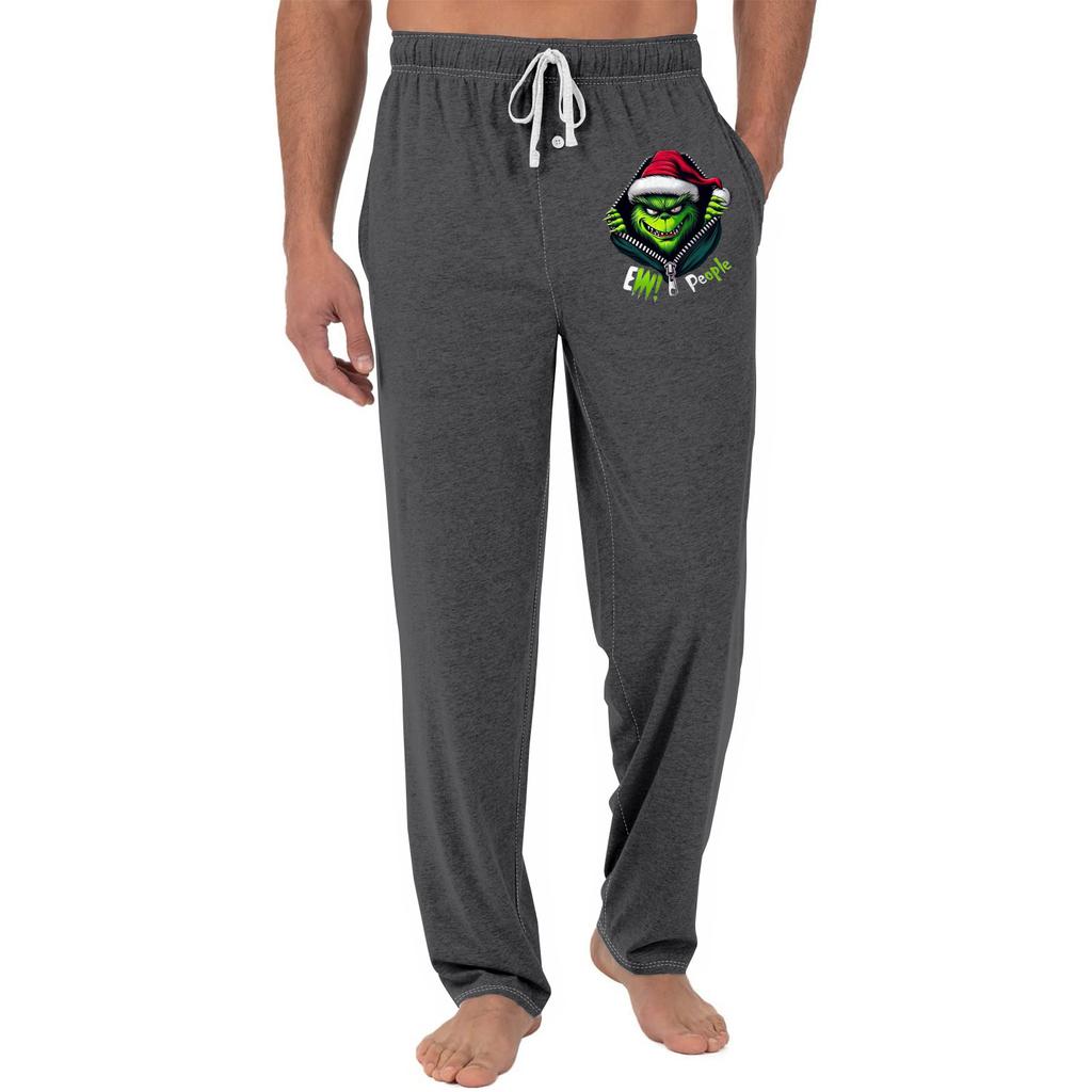 Men's Christmas Grinch-Printed Pocket & Sleep Pants | Soft , Elastic Waist