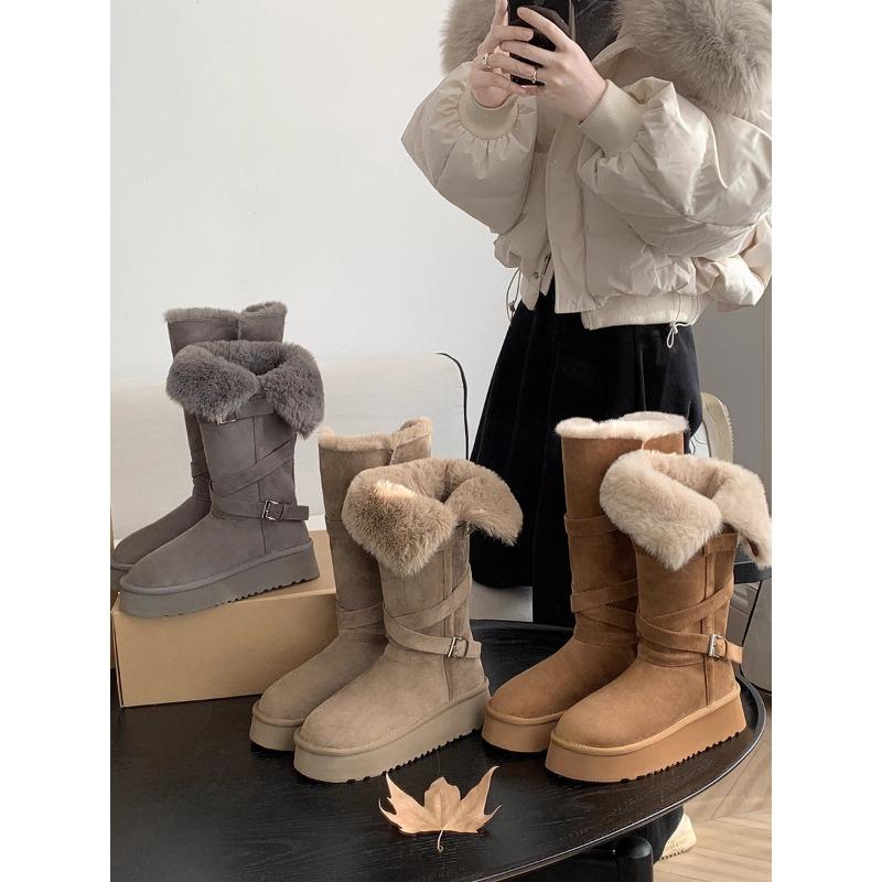 New Women's Long Snow Boots with Added Fleece and Thickened High-top Cotton Shoes