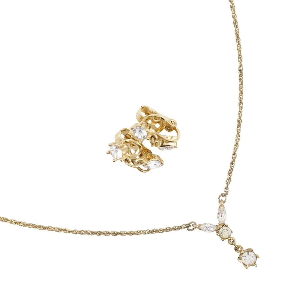 NINA RICCI Earing set Necklace Plated Gold/Rhinestone 4.1g Women Used