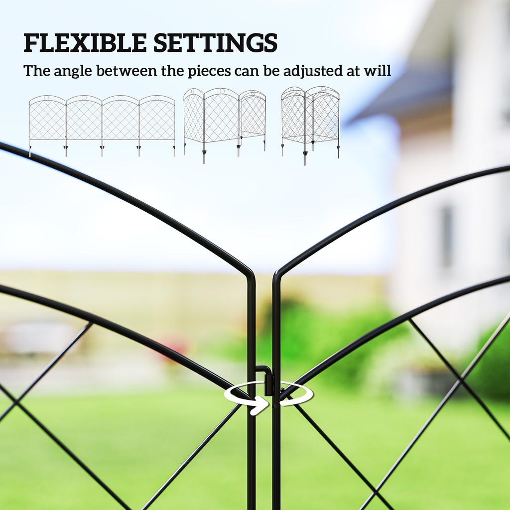 Steel Decorative Outdoor Picket Fence Panels Set of 4, Black