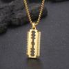 Neu im Angebot Kreative Zirkonia Klingen Anhänger Halsketten für Damen Herren Hiphop Kostenlose Geschenke Edelstahl Quadratische Perlenkette Schmuck