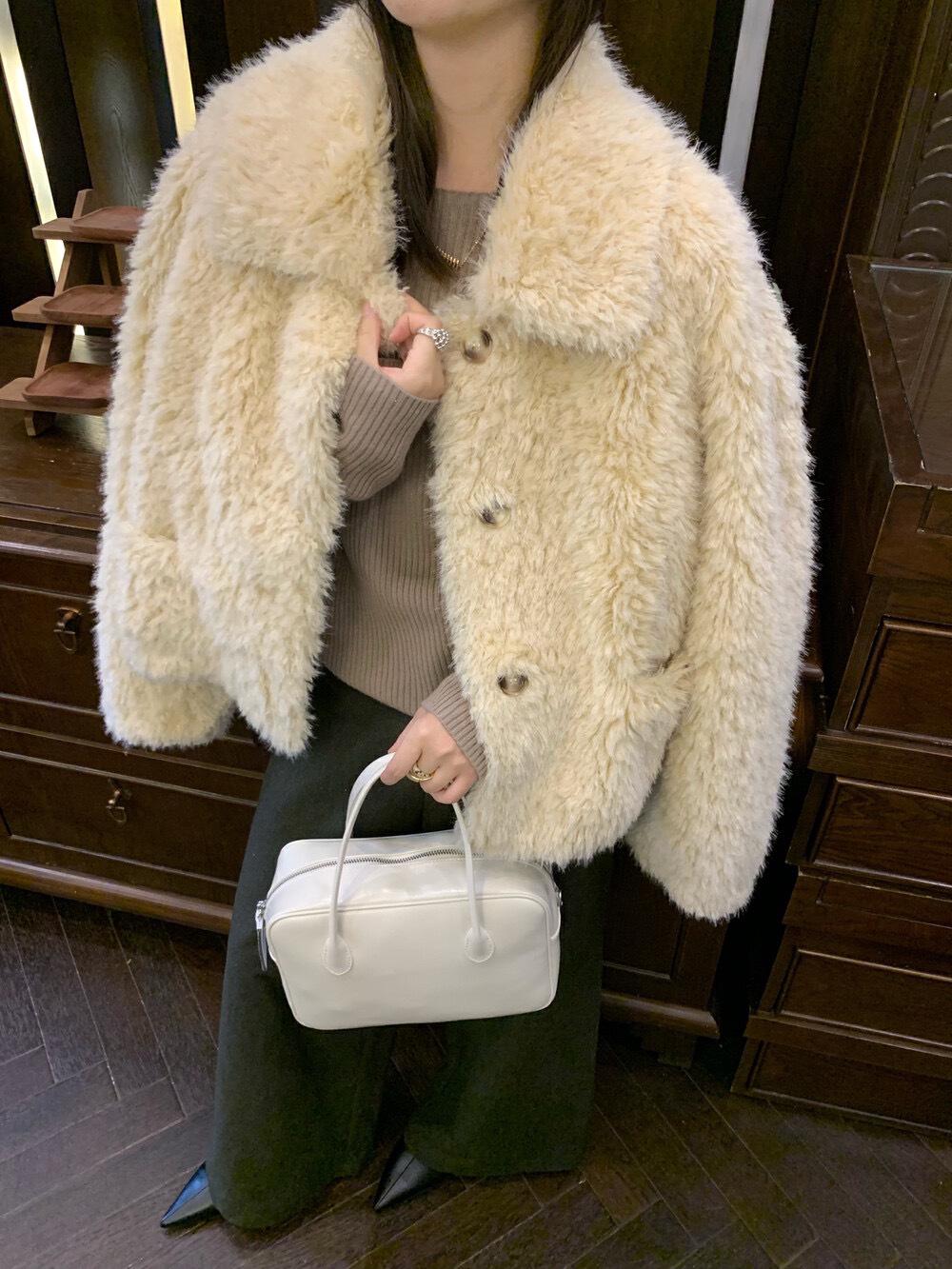 

Маленькое Пальто из Искусственного Меха Ягненка Высокого Класса - Зимний Короткий Молодежный Стиль Small светло-желтого