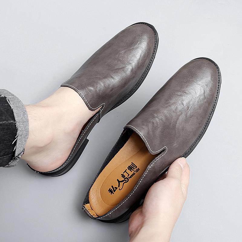 Genuine Leather Mules Shoes Men's Half Shoes For Man Luxury Brand Slippers Men Designer Casual Shoes Breathable Slip On Footwear
