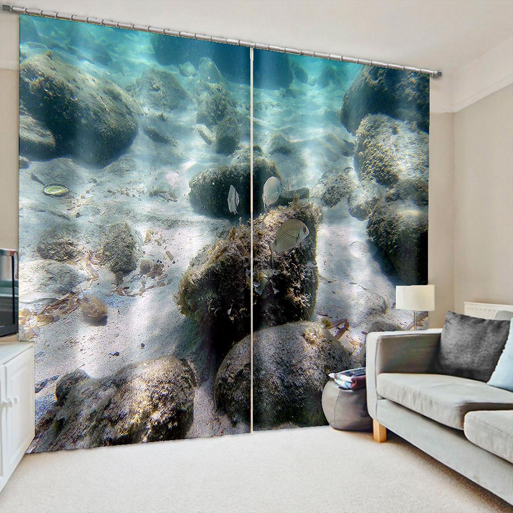 Cheap 3D Print Sunset Natural Scenery Island Stone Free Shipping 2 Pieces Window Curtain Living Room Bedroom Two Drape Decor