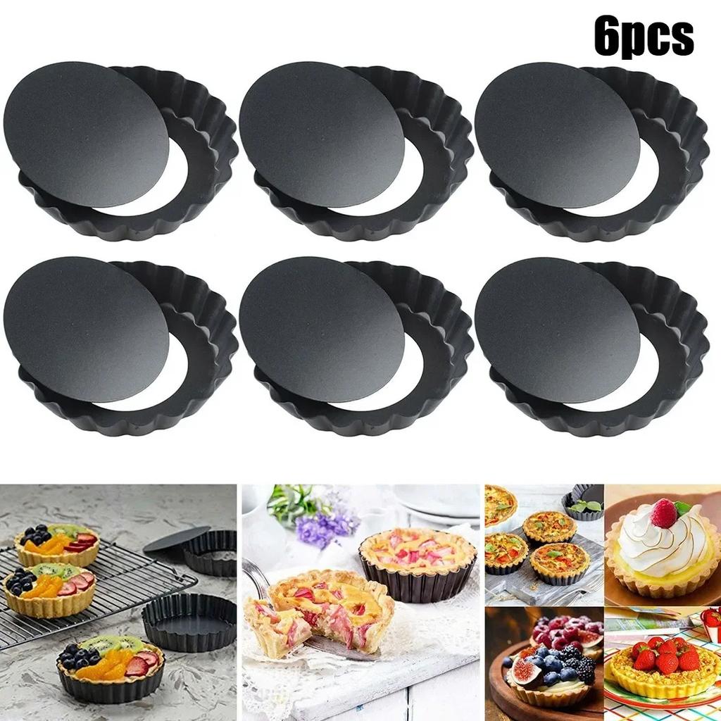 6 Pcs Cake Baking Pan Tart Pan Baking Mold 4 Inch Non-stick Removable Bottom Mini Tart Tins Cases For Kitchen Tableware