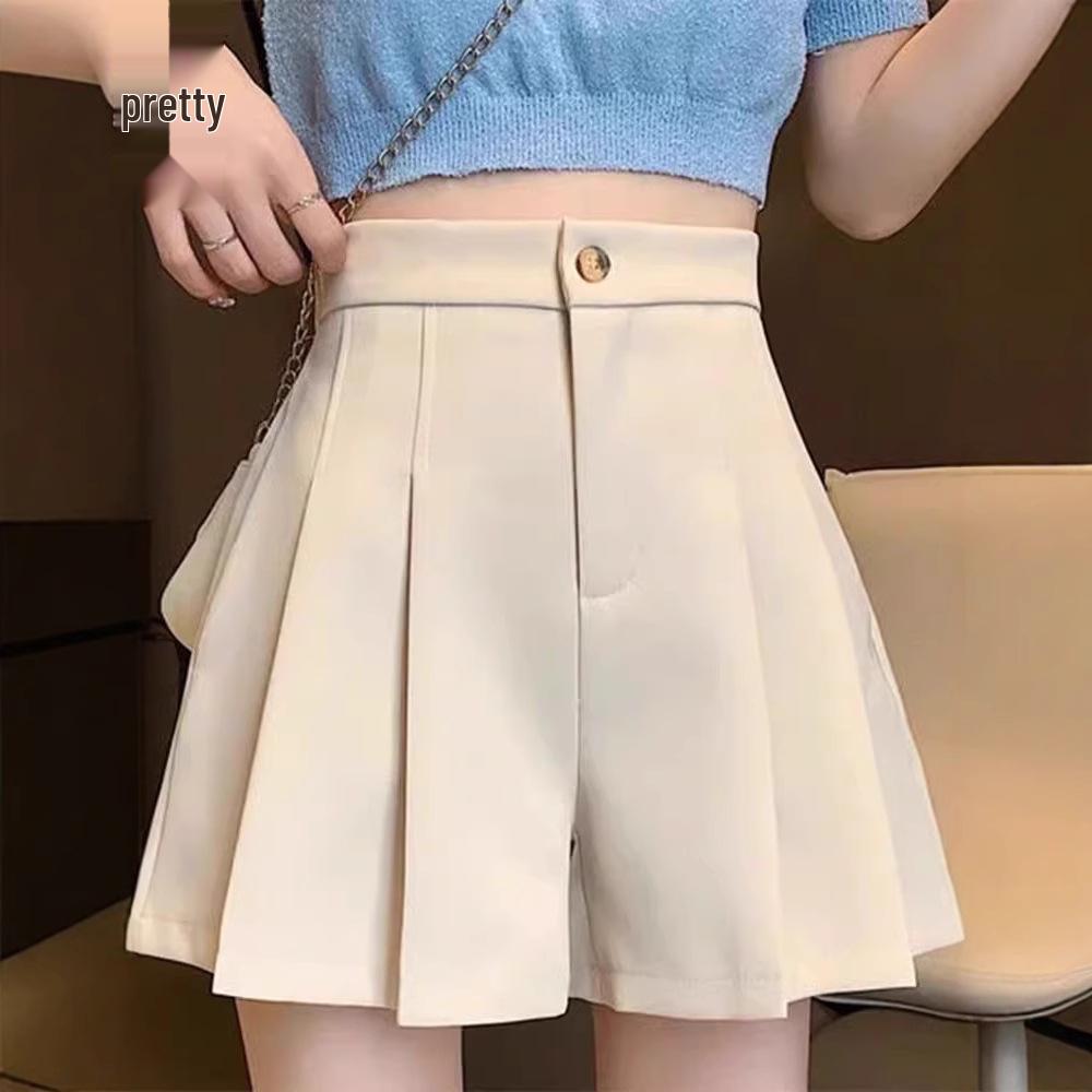 

2024 Spring High-Waist Pleated Wide-Leg Pants: Women s Casual Slimming Fashion Shorts S [Recommended for 81-90 lbs]