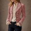 Women's Long Sleeve Velvet Coat with Embroidered Patchwork In Color