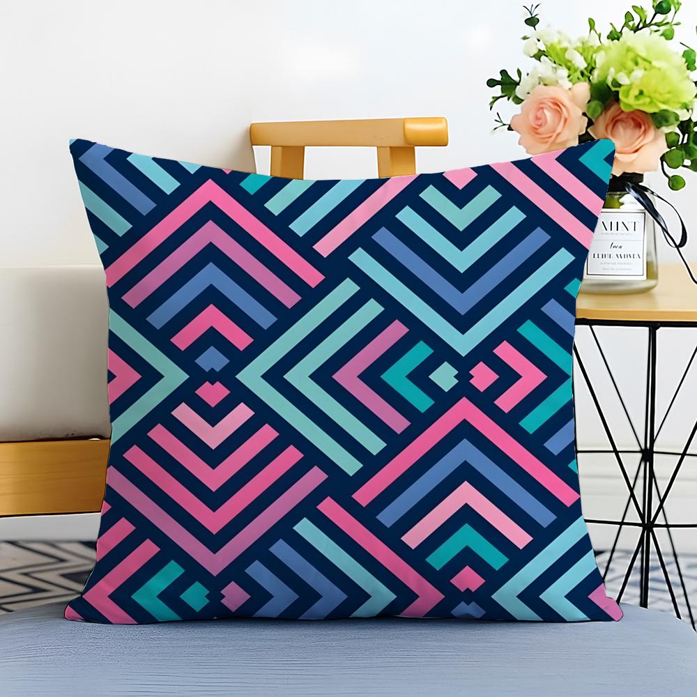 Casual Fashion Colorful Geometric Continuous Art Cushion Cover Washable Linen Pillowcase Soft for Sofa Bed Cozy Home Room Decor