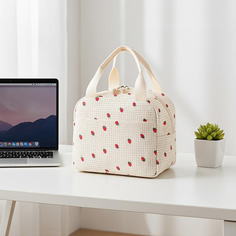 Floral And Plaid Design Vintage Corduroy Insulated Lunch Bag C225