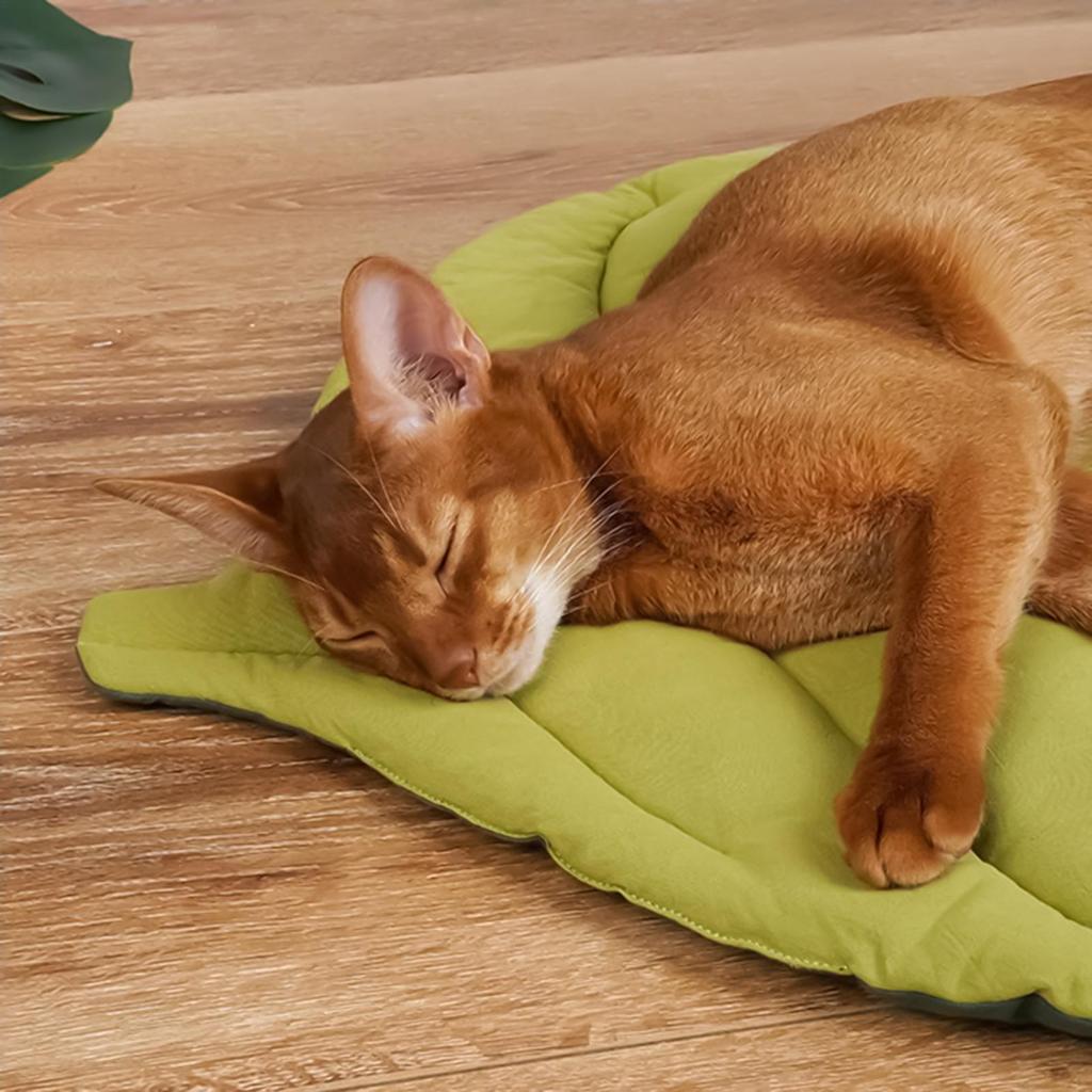 Cooling Cotton Cat Bed Mat LeafShaped Breathable Dog Sleep Blanket Double Sided Washable Pet Floor Rug Home Comfort Pad