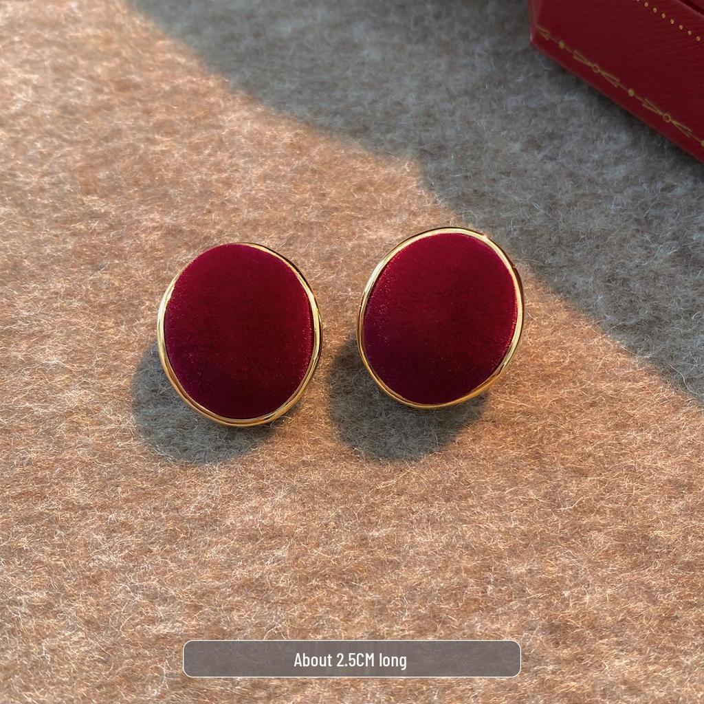 Ankela Red Retro Hong Kong-Style Stud Earrings for Women - Autumn/Winter Light Luxury French-Inspired Unique Ear Ornaments.